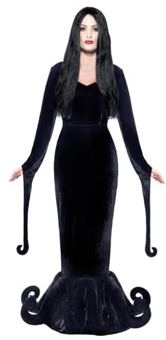 Smiffys Duchess of the Manor Costume, Black with Full Length Dress & Hem Detail, Halloween Adult Fancy Dress, Vampire Dress Up Costumes, World Book Day