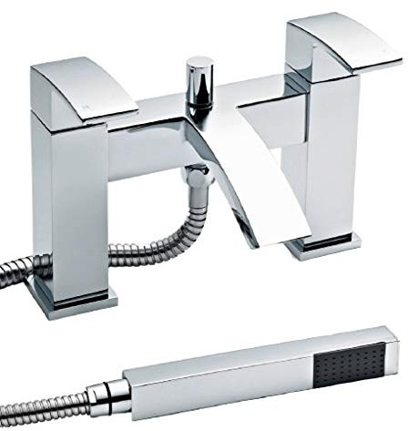 Nuie TSI304 Vibe | Modern Bathroom Deck Mounted Square Shower Bath Mixer Tap , 229 x 127 x 138mm , Chrome