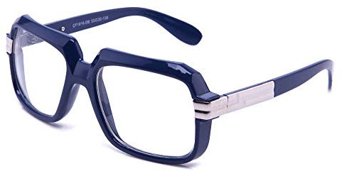 Newbee Fashion Clear Lens Unisex-Adult 80old Schule Rapper Hip-Hop-DJ-Brille Blau/Silber