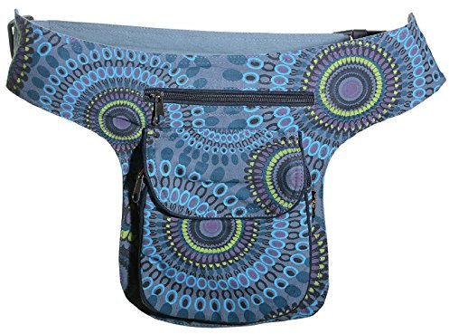 KUNST UND MAGIE Bauchtasche Mandala-Print Gürteltasche Festivaltasche, Farbe:Grau/Petrol