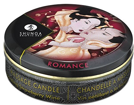 Shunga Erotic Art Romance Mini Massage Candle, 1 Oz (30 mL), Sparkling Strawberry Wine