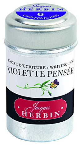 Jacques Herbin 20177T - Une boite de 6 cartouches d'encre pour stylo-plumes et stylos roller (produit sans emballage - objectif zéro déchet), Violette pensée