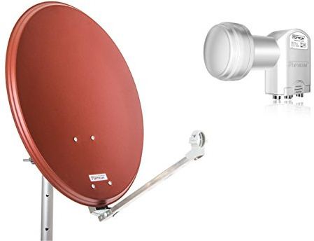 OPTICUM QA60 Satellitenschüssel 60 cm ziegelrot mit Quad LNB LQP 04H - 4K HD & 3D fähig - Witterungsbeständige Sat-Antenne aus Stahl inkl. 2 Mastschellen - Sat Anlage für 4 Teilnehmer