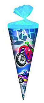 Schultüte / Zuckertüte / Länge: 25cm / rund / Motorrad