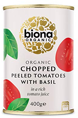 Biona Organic Chopped Tomatoes with Basil 400g, Pack of 12 | 100% Organic Tomatoes, Infused with Basil, No Added Sugar, Ideal for Pasta Sauces, Vegan