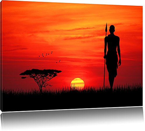 Dark Coucher de soleil rouge en Afrique, la peinture sur toile, énorme XXL Photos complètement encadrée avec civière, art impression sur murale avec cadre, moins cher que la peinture ou la peinture à l'huile, aucune affiche ou un poster taille: 60x40 cm