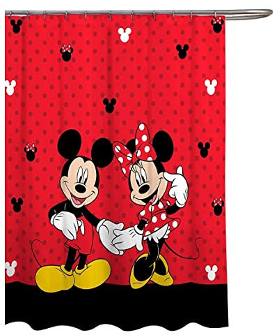 Disney Duschvorhang mit Mickey Maus und Minnie Maus, 177,8 x 182,9 cm, aus Stoff, Red Shower Curtain, Includes (1) Fabric Shower Curtain