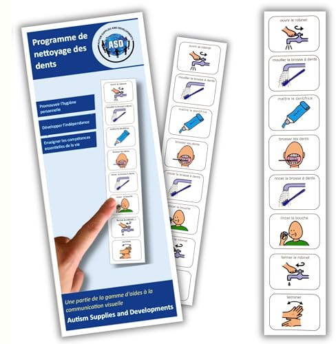 Routine Brossage des Dents Autisme, Emploi du Temps Visuel (Français) | Bande A4x7cm, étapes fixes, enfant non verbal, TDAH, autonomie, école, hygiène, matériel PCS Boardmaker, compatible avec PECS