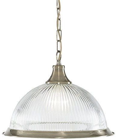 American Diner antique brass finish pendant with clear ribbed translucent glass diffuser and matching metal trim 9369 - Searchlight