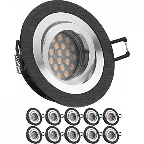 10er LED Einbaustrahler Set Bicolor (chrom / schwarz) mit LED GU10 Markenstrahler von LEDANDO - 5W DIMMBAR - warmweiss - 60° Abstrahlwinkel - schwenkbar - 50W Ersatz - A+ - LED Spot 5 Watt - Einbauleuchte LED rund
