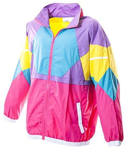 Funny Guy Mugs 80er & 90er Jahre Retro Windbreaker, Like Totally Neon, S