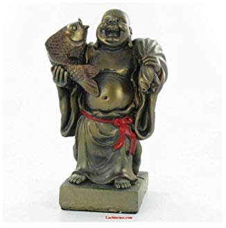 lachineuse - Fish & Abundance Lachender Buddha-Statue - 12,5 cm bronzefarben - Feng-Shui-Dekoration - Chinesisches Zen-Dekorationsobjekt für den Innenbereich - Geschenkidee China Asien