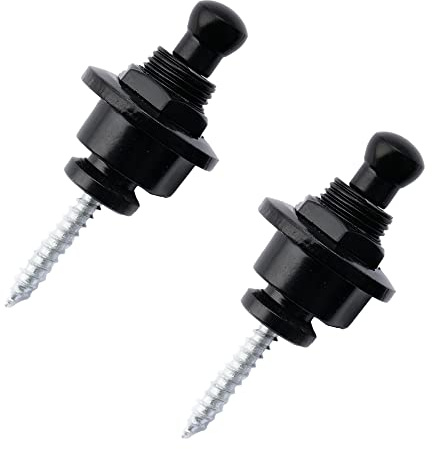 Musiclily Metal Round Head Guitar Locking Strap Locks and Buttons Schaller-Style Security Straplocks for Electric Acoustic Guitar or Bass,Black (Set of 2)