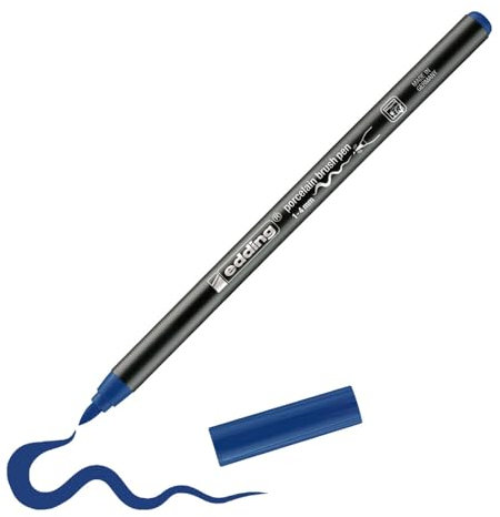 edding 4200 Porzellanpinselstift - stahl-blau - 1 Stift - Pinselspitze 1-4 mm - Filzstift zum Beschriften u. Dekorieren von Keramik, Porzellan - spülmaschinenfest, lichtechte Tinte, schnell trocknend