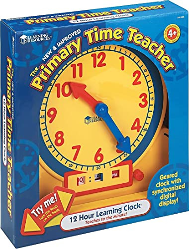 Learning Resources Primary Time Teacher 12-Hour Learning Clock - Teaching Clocks for Kids, Math Manipulatives, Time Flash Cards, Teacher Classroom Must Haves, Montessori Gifts for Students