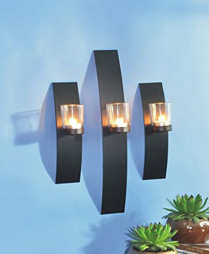 Marktplatz D. Haase Wanddeko Kerzenhalter 3-er Set Metall-Glas Schwarz Lackiert Wandmontage Casual Alltag Innen