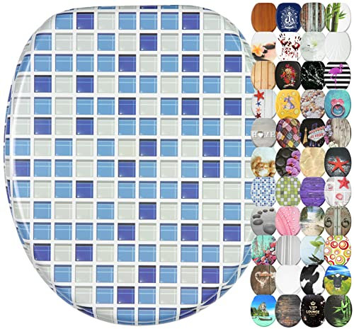 Sanilo Abattant WC frein de chute soft close - Grande sélection - Finition de haute qualité - Fixation facile (Mosaïque bleue)