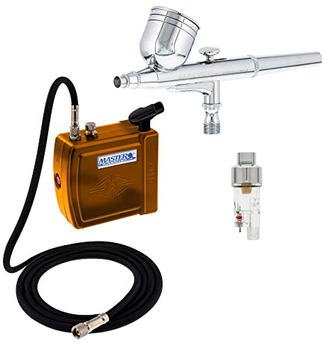 Master Airbrush Brand Model G22 Airbrushing System with Model C16-G Gold Portable Mini Airbrush Air Compressor-The Complete Set Now Includes a (Free) How to Airbrush Training Book to Get You Started