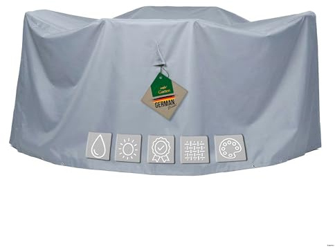 Mehr Garten Abdeckung Gartenmöbel Sitzgruppe rund, Ø175x94 cm, 600D Oxford | wasserdicht, UV-beständig, reißfest und winterfest - robuste Schutzhülle für Gartentisch und Gartenstühle mit Kordelzug