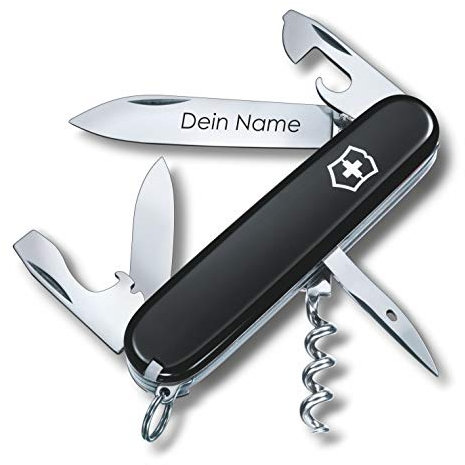 Victorinox Couteau de Poche Spartiate avec Demande Gravure sur Lame I Cadeau pour Hommes Femmes I pour Anniversaire I Suisse Personnalisé avec 12 Fonctions 1.3603 - Noir, 84x23x13mm