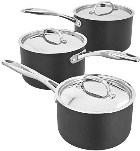 Stellar Element Set of 3 Teflon Non-Stick Pans with Lids - 16cm, 18cm & 20cm Saucepans, Induction Ready