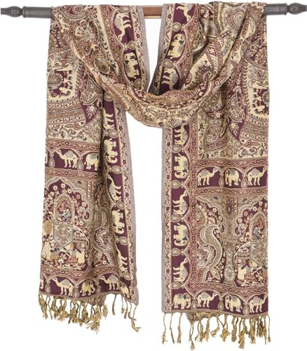 GURU SHOP Indischer Pashmina Schal, Schultertuch, Boho Stola mit Paisley Muster - Burgundi/beige, Herren/Damen, Synthetisch, 200x70 cm