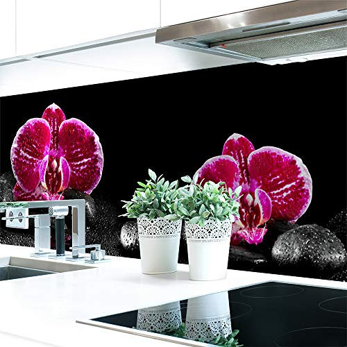 Küchenrückwand Orchideen Pink Premium Hart-PVC 0,4 mm selbstklebend - Direkt auf die Fliesen, Größe:220 x 60 cm