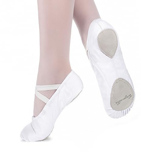 tanzmuster Ballettschuhe Mädchen - Charlie - Geteilte Ledersohle - weiß Größe 26- Ballettschläppchen für Kinder - weiße Tanzschuhe fürs Ballett