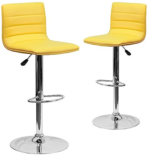 Flash Furniture Barhocker, modern, Vinyl, höhenverstellbar, mit horizontalen Ziernähten an Rückenlehne, 2 Stück, gelb