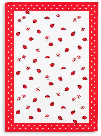 Halbleinen Geschirrtuch, KRACHT, Druckmotiv Marienkäfer/Pilze, Format 50/70