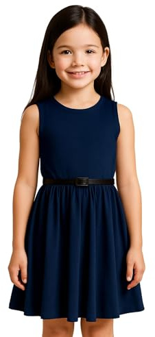 A2Z 4 Kids Girls Plain Skater Dress Party Fashion Summer Dresses - New Skater Dress Navy 11-12