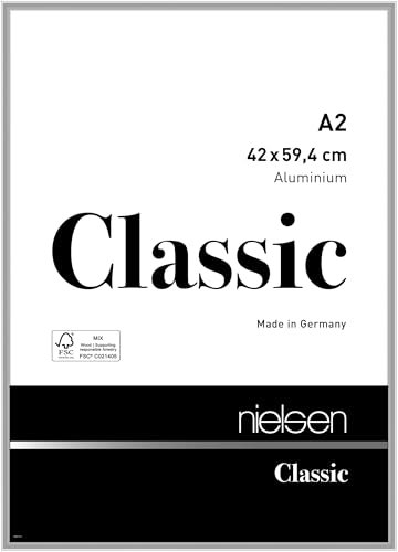 nielsen Bilderrahmen, 42 x 59,4 cm (A2), Aluminium, Silber glanz, Posterrahmen zum Aufhängen im Hoch- & Querformat, Echtglas, Classic
