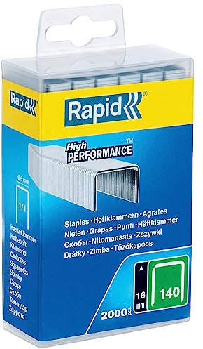Rapid 5000091 Flachdrahtklammer Typ 140/16mm, 2.000 St. Wiederverschließbare Kunststoffbox, Silber, 16 mm