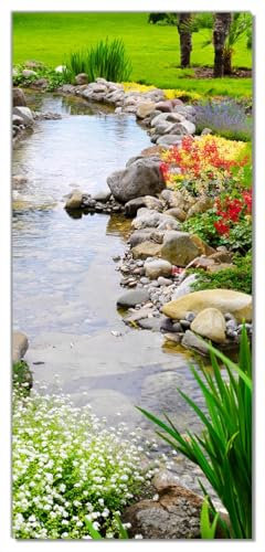 Wallario Selbstklebende Türtapete Blumen am Teich - Türposter 93 x 205 cm Abwischbar, rückstandsfrei zu entfernen
