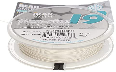 The Beadsmith Flex-Rite 19 Strand Nylon Coated, Stainless-Steel Beading Wire, Jewelry Making Supply (.014 Dia, Silver - 30 Ft)