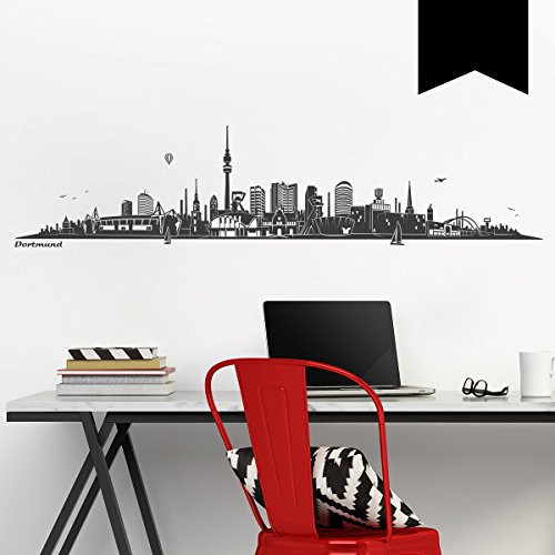 WANDKINGS Wandtattoo Skyline Dortmund 200 x 46 cm - Schwarz - 35 Farben zur Wahl