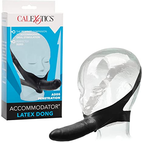 CalExotics Original Accommodator Latex Dong – Hands Free Strap On Probe for Couples – Adult Dildo Sex Toys - Black