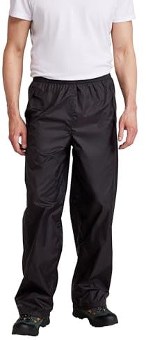 Mountain Warehouse Pakka Mens Waterproof Rain Overtrousers - Packable & Quick Dry Pants with Taped Seams & Adjustable Ankle Opening - for Spring Summer, & Outdoors Black 2XL