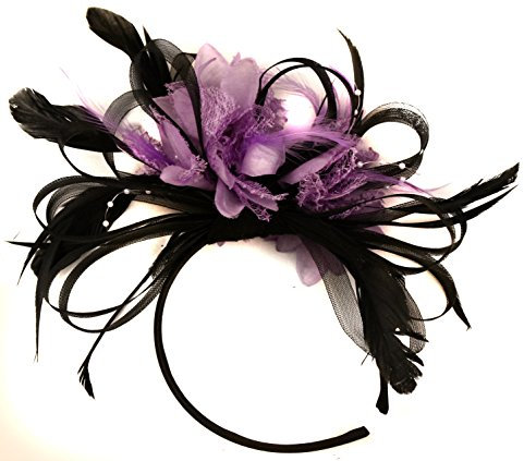 Caprilite Fashion Black and Lilac Purple Net Hoop Feather Hair Fascinator Headband Wedding Royal Ascot Races