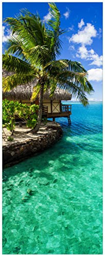 Wallario selbstklebendes Poster - Karibisches Meer Einsame Hütte unter Palmen, Aufkleber in Premiumqualität, Klebefolie Größe: 80 x 200 cm XXL-Poster