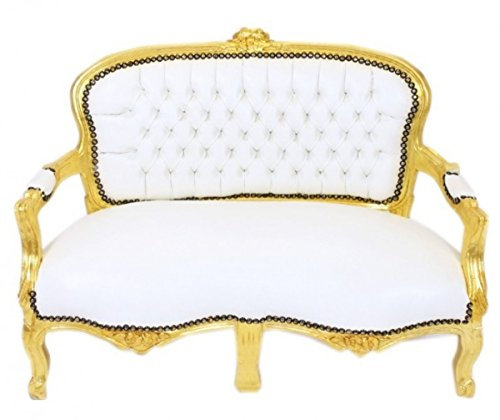 Casa Padrino Barock Kinder Sitzbank Weiß Lederoptik/Gold Antik Stil Kinder Sofa