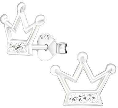 Laimons Mädchen Kids Kinder-Ohrstecker Ohrringe Kinderschmuck Krone Krönchen prinzessin krone mit Glitzer weiß aus Sterling Silber 925