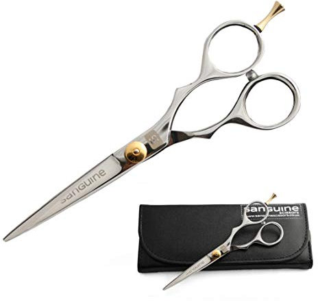 Ciseaux de coiffure professionnels pour tous types de cheveux, pour barbiers, coiffeurs et usage personnel, aide à arrêter les pointes fourchues, lames convexes japonaises - 14 cm - étui inclus
