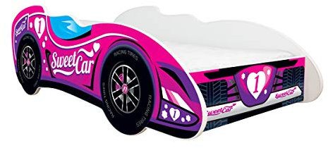 Topbeds Kinderbett Formel 1 140x70cm, Sweet Car, mit Schaumstoffmatratze, Buchenholzrahmen, strapazierfähige Struktur, sicher, komfortabel, einzigartiges Design