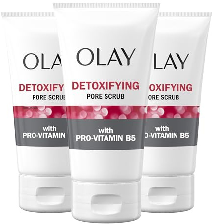 Olay Detoxifying Pore Scrub, Exfoliating Face Wash with Pro-Vitamin B5, 5 oz (Pack of 3)