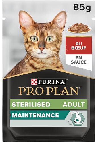 PURINA PRO PLAN STERILISED NUTRISAVOUR Katzenfutter nass für kastrierte Katzen, mit Rind, 24er Pack (24 x 85g)