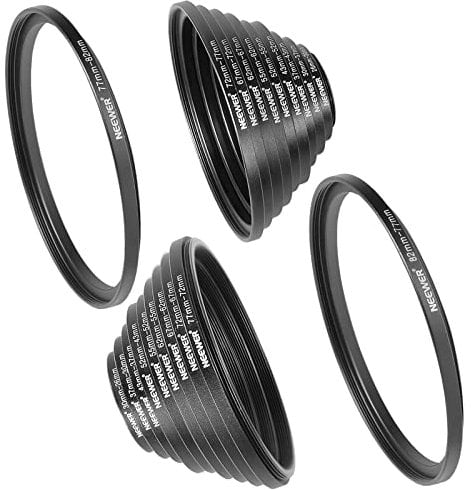 Neewer 20 piezas de Adaptadores de Anillo - Set de color Negro metal Anodizado incluye 10 piezas de Step-up Adaptadores de Anillo