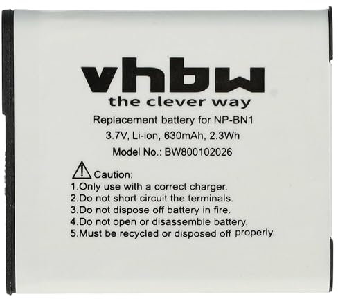 vhbw Li-ION Batterie 600mAh (3.6V) pour caméra Video Sony Cybershot DSC-W670, DSC-W690, DSC-W710, DSC-W730, DSC-W810, DSC-W830 comme Sony NP-BN1.