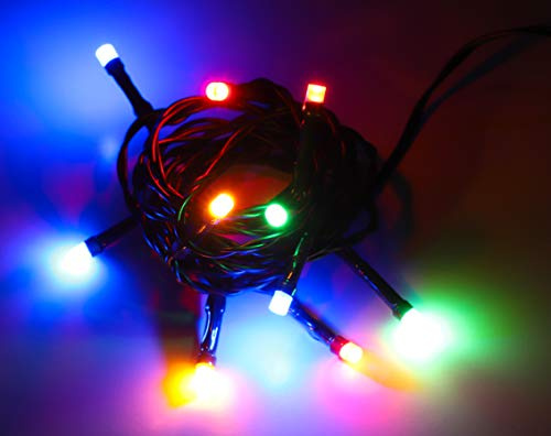 Christmas Concepts® 10 Multi Coloured Battery Operated LED Lights with Green Cable - Christmas Lights - Fairy Lights