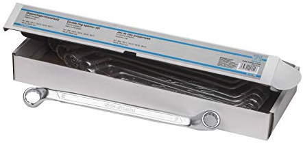 SW-Stahl 01-141-WB Doppelringschlüssel-Satz, 6-22 mm, 8-teilig, Gekröpft | Ringschraubenschlüssel aus Chrom-Vanadium, 8-tlg. Ringschlüssel-Set mit Pro Drive Profil, Wellenprofil gegen Abrutschen
